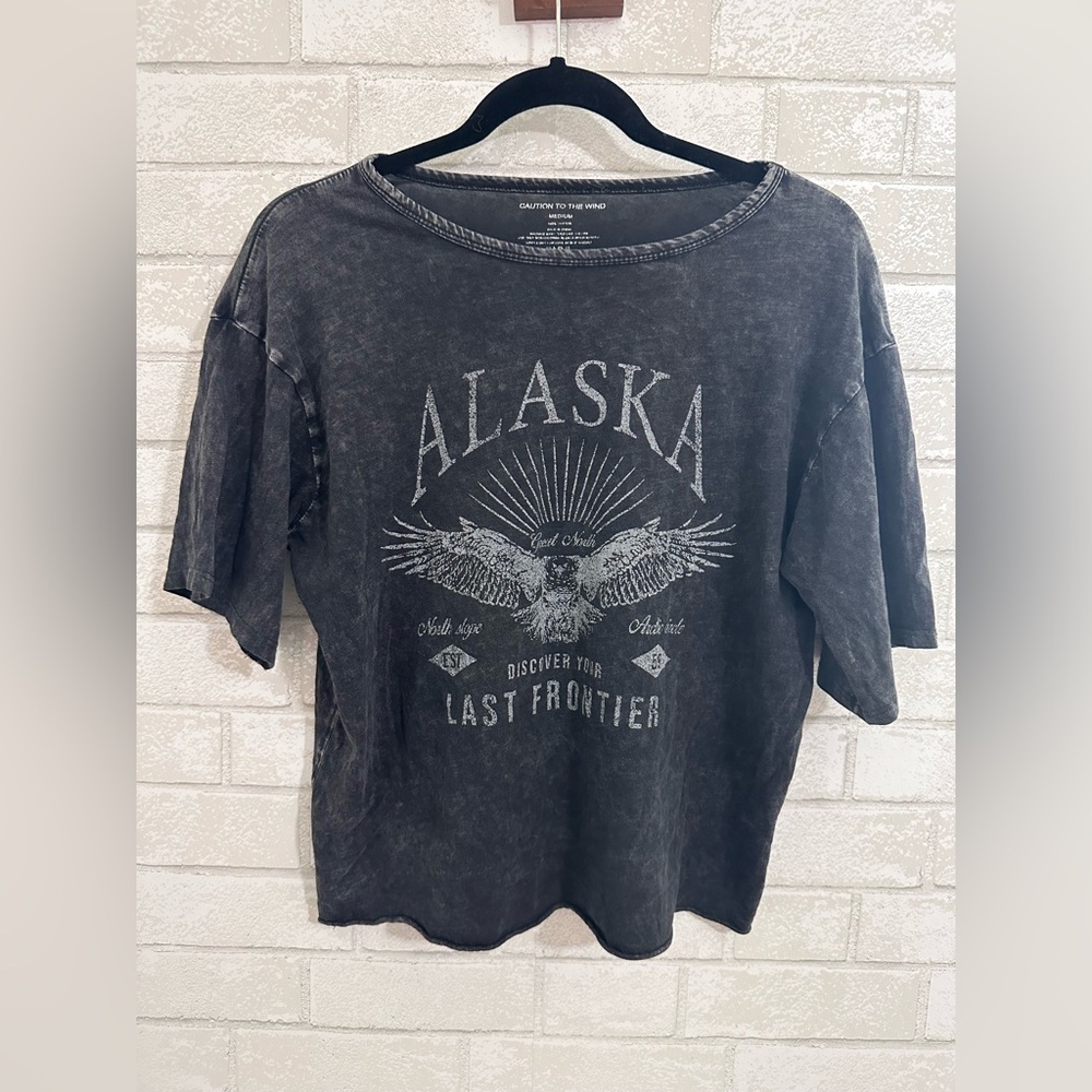 Gray Alaska Graphic T-Shirt by Caution to the Wind Size M #1948